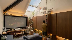 mid century home with unique skylight